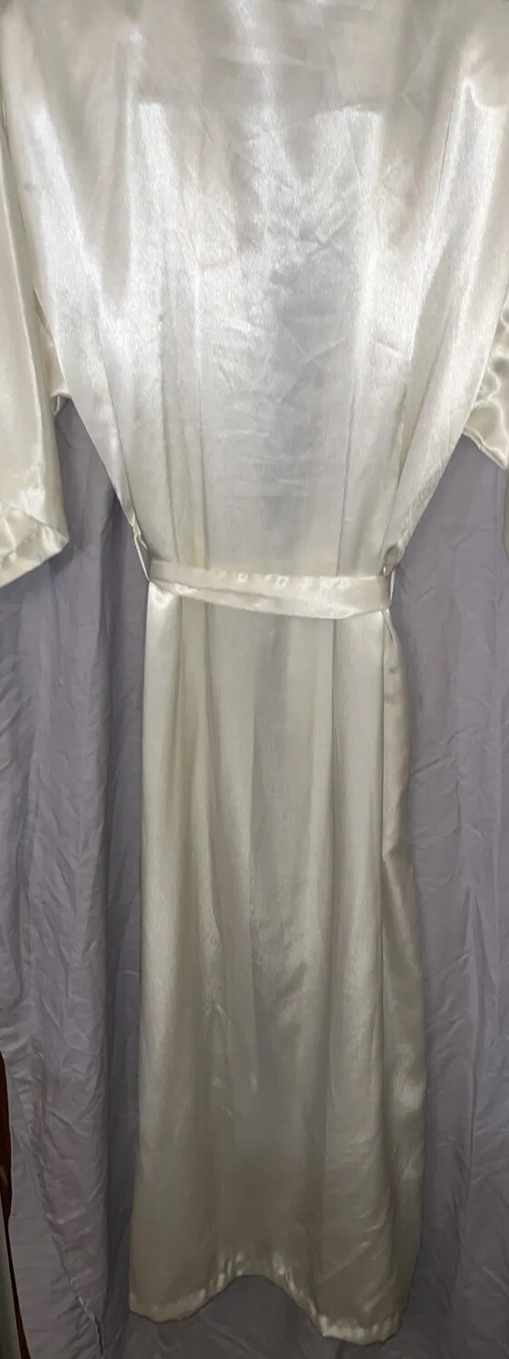 Vintage Expressions Sm Bridal Robe Gown PEIGNOIR SET Cream Sateen Lace Beading