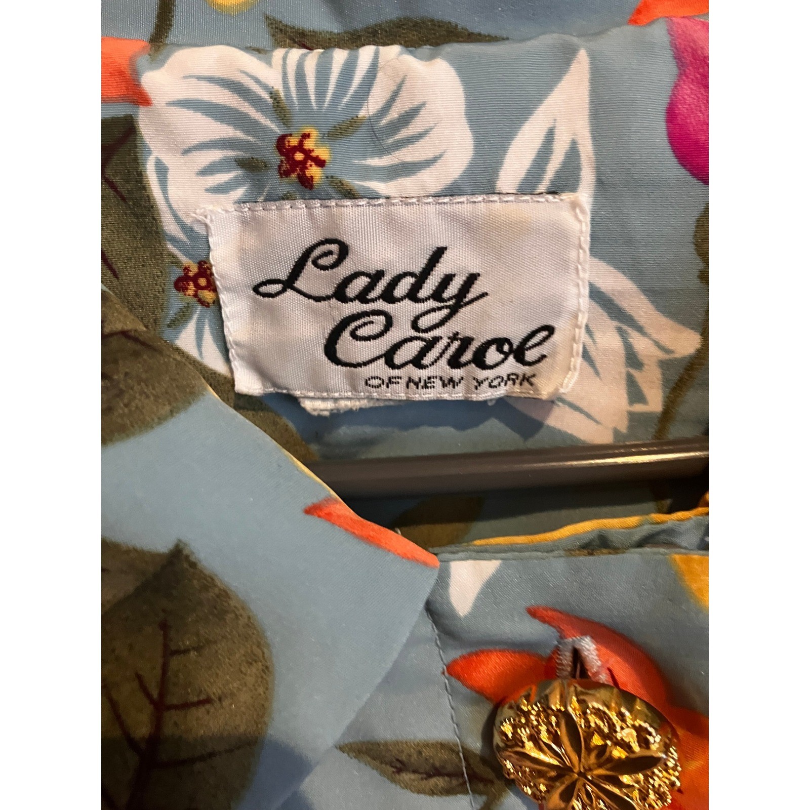 Lady Carol of New York Vintage Floral Pleated Midi Dress Blue Short Sleeve 80s
