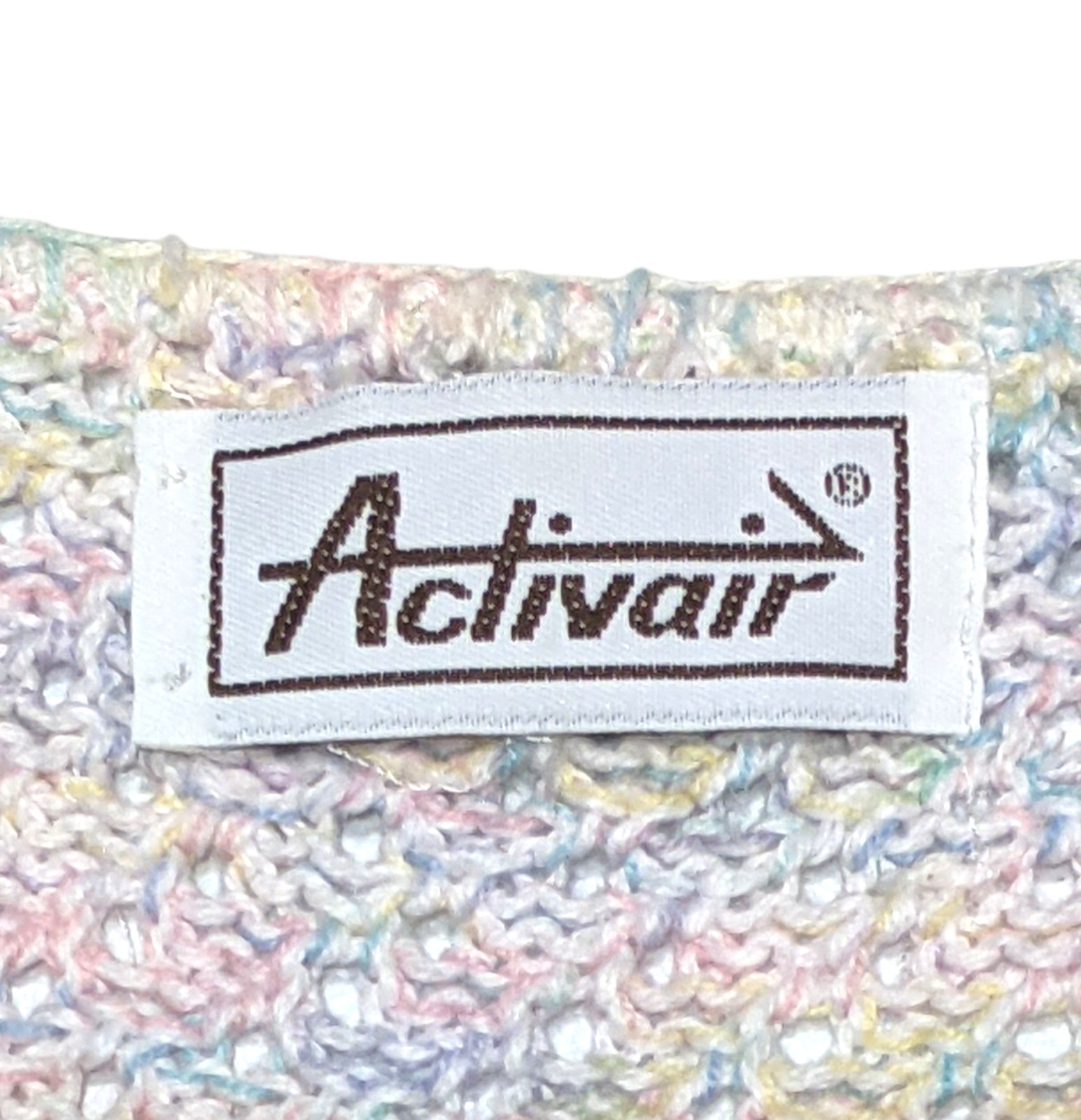 Vintage 1980s Activair Rainbow Pastel Knit Short Sleeve Sweater Womens XS Preppy