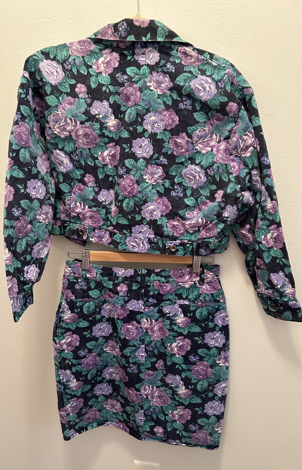 Flash Clothing Company LA 80s Denim Floral High Waist Skirt Size 9 Jacket Sz M