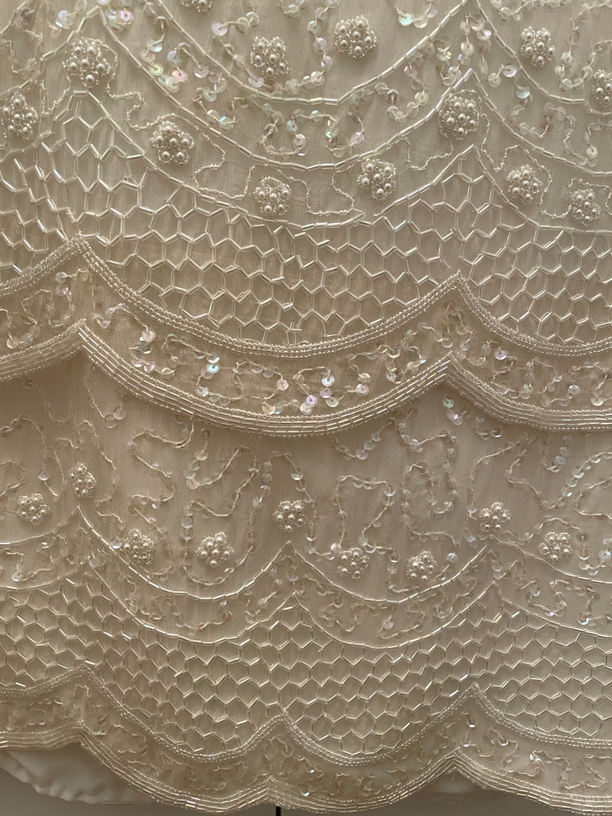 Vintage Large Brilliante by J.A. 100% Silk White Beaded dress Wedding