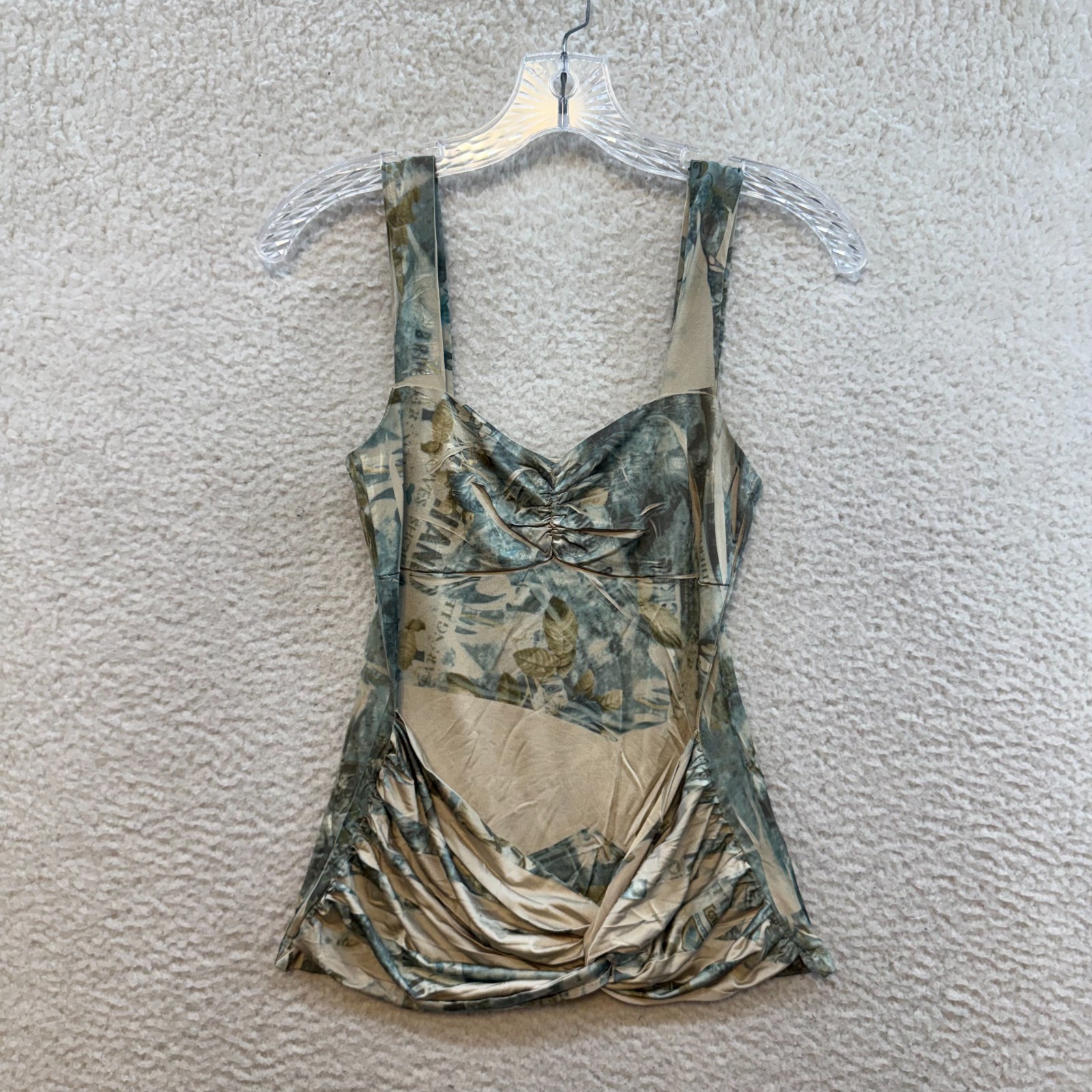 Y2K Vintage Top Small Medium Beige Grey Stretch Boho Fairy Grunge Whimsigoth