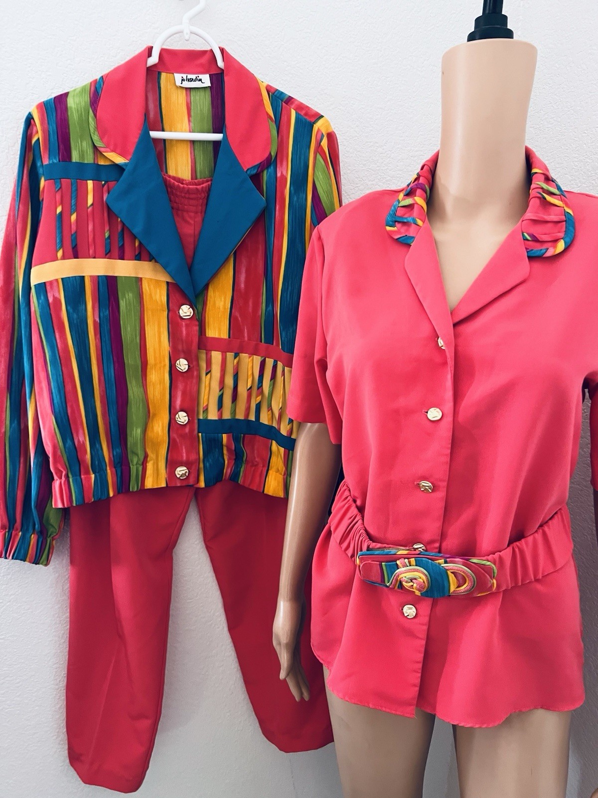 VTG 80s 4pc Bold Pink Blue Yellow Green Jacket Pants Top Belt L/XL* by Jo Hardin