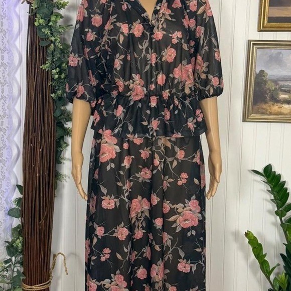 Vintage 90s Sheer Floral Matching Set Size 14