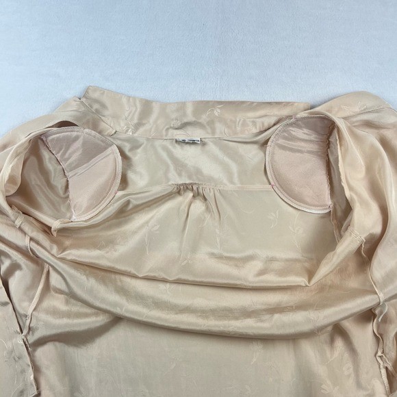 Vintage 70s Campus Casuals Floral Tie Neck Blouse Women’s M Champagne Button Up