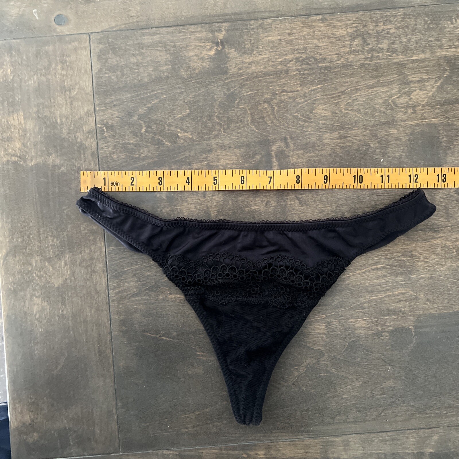 Valisere Black Nylon Lace Thong Low Rise Panties Bikini Sz-small