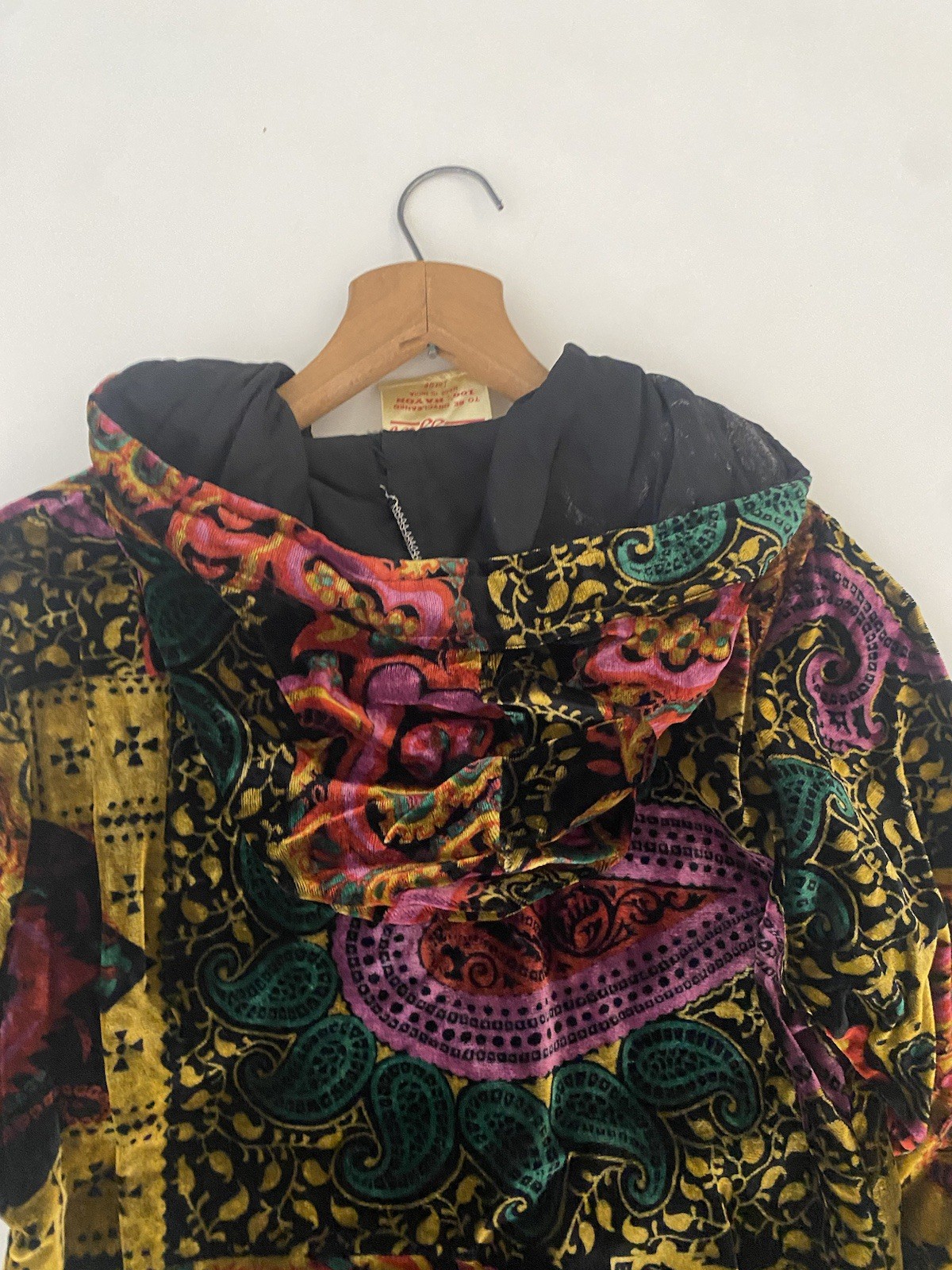 VTG 60s 70’s S VELVET Paisley Hooded VELOUR Robe Whimsigoth Dark Fairy Witch Fal