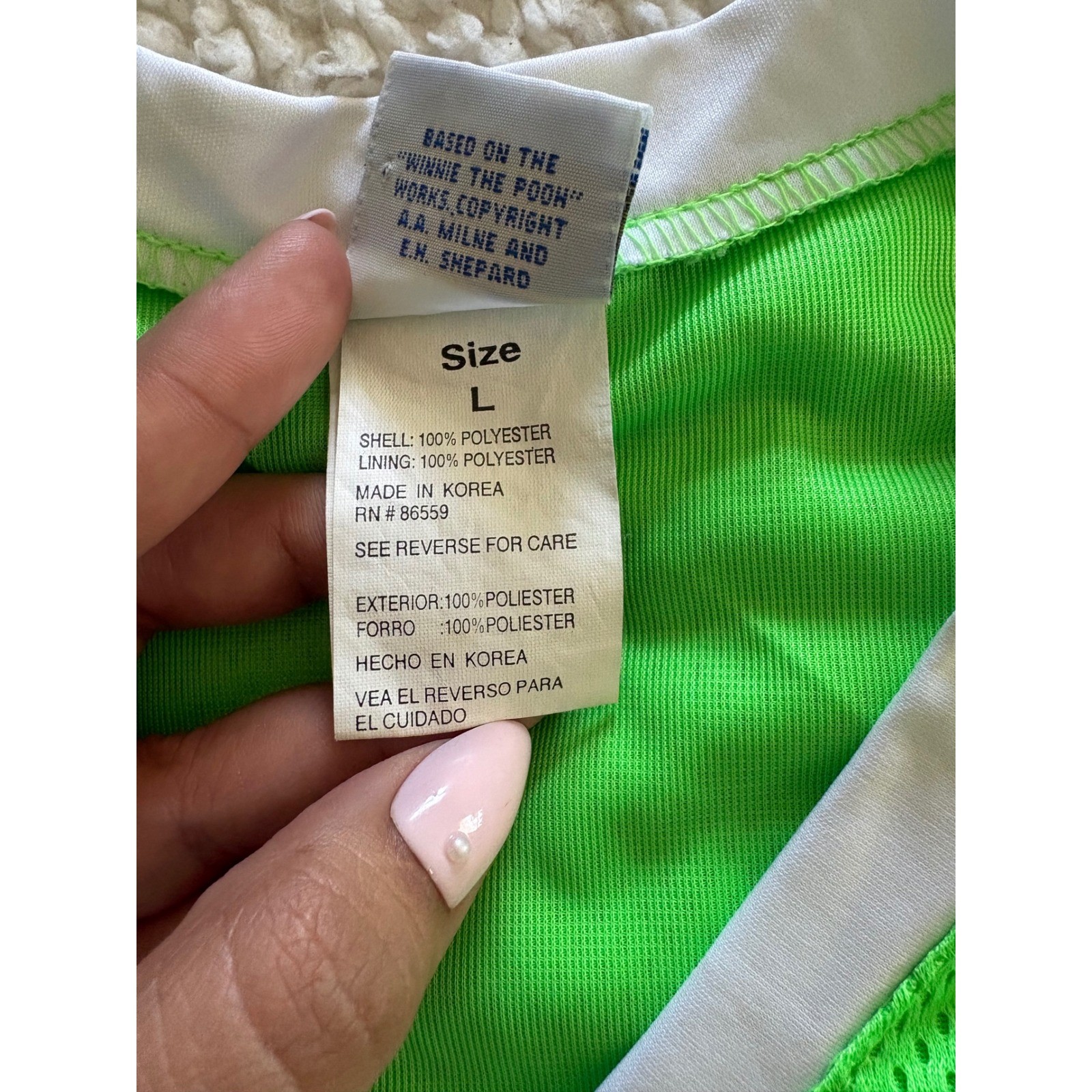 Vintage Disney Winnie the Pooh Mesh Jersey Crop Top Neon Green Size L 90s Y2K