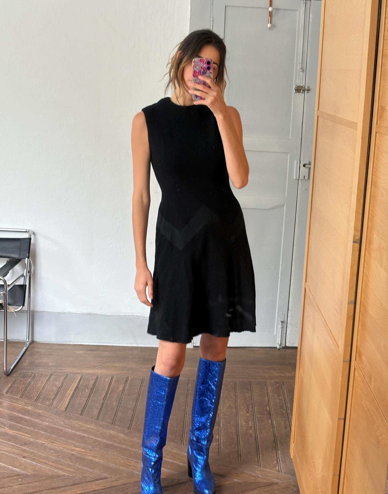 Vintage black mini dress, Luxury feminine fit