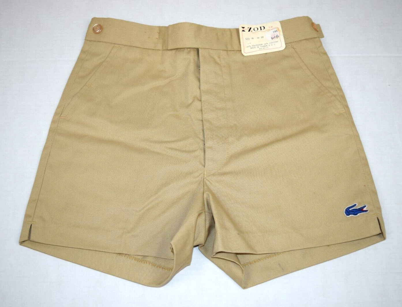 Vintage IZOD Lacoste Shorts Size 28 70s Beige Blue Crocodile NWT