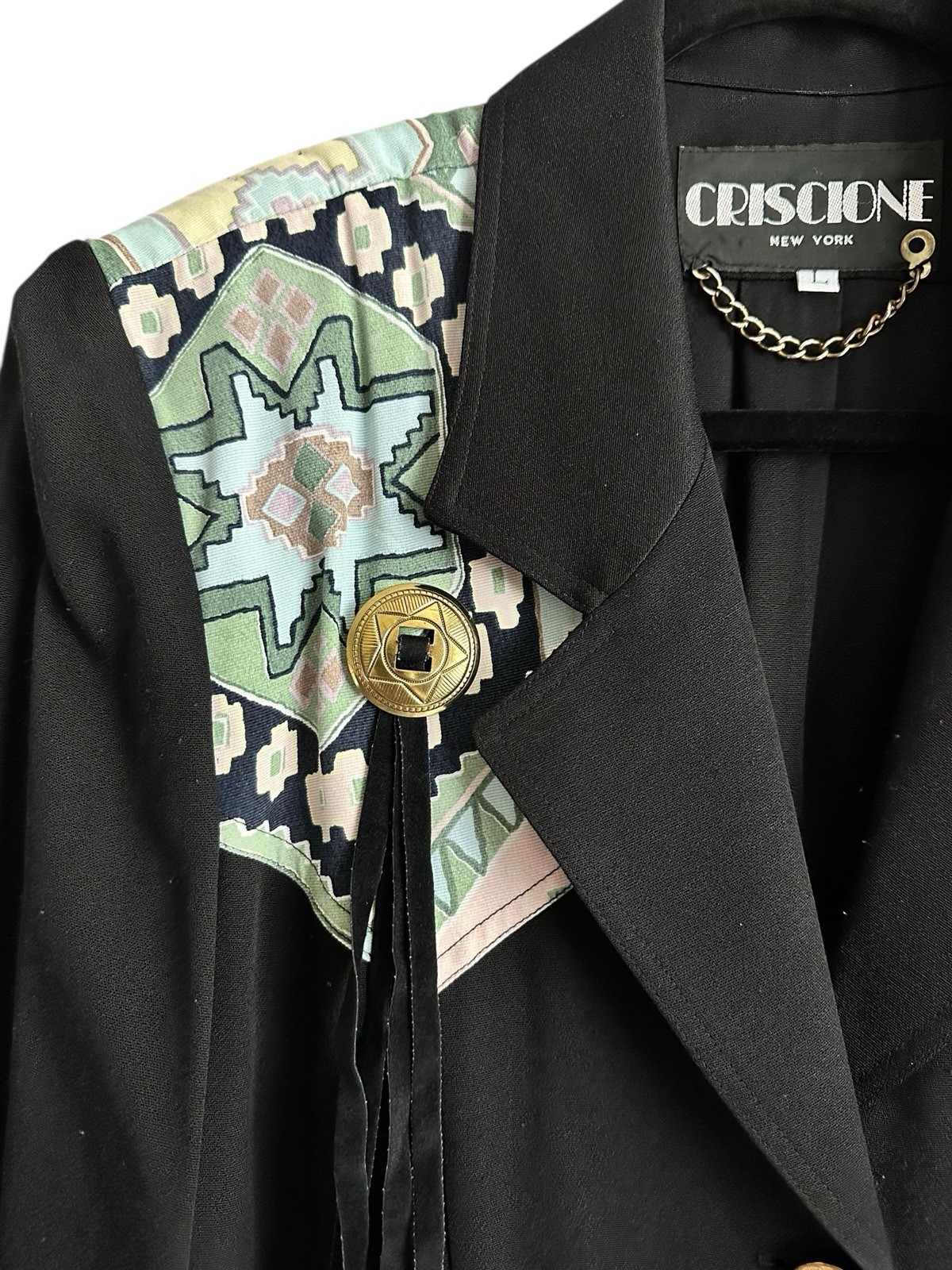 Vintage 80s/90s CRISCIONE Black Wester Aztec Tone Blouse Shirt Jacket Black L
