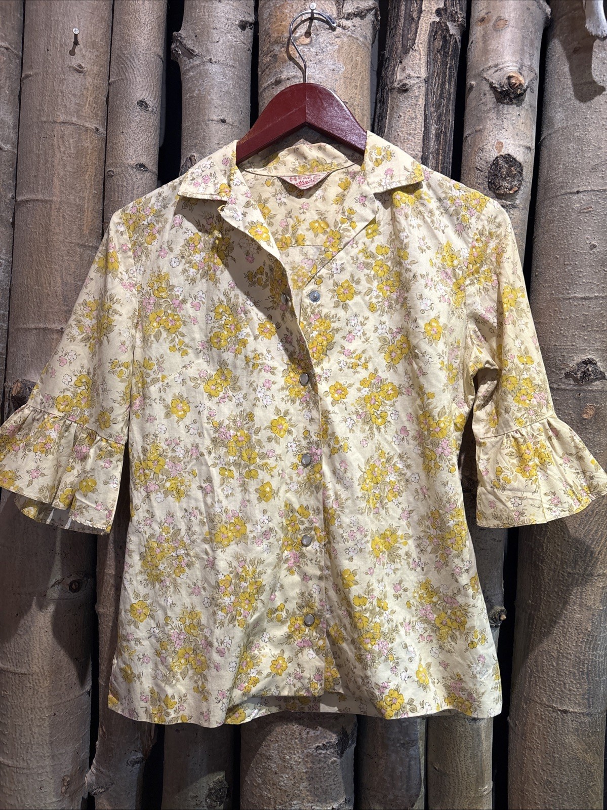 60s VTG H Bar C California Ranchwear Shirt Women’s M Yellow Floral Pattern