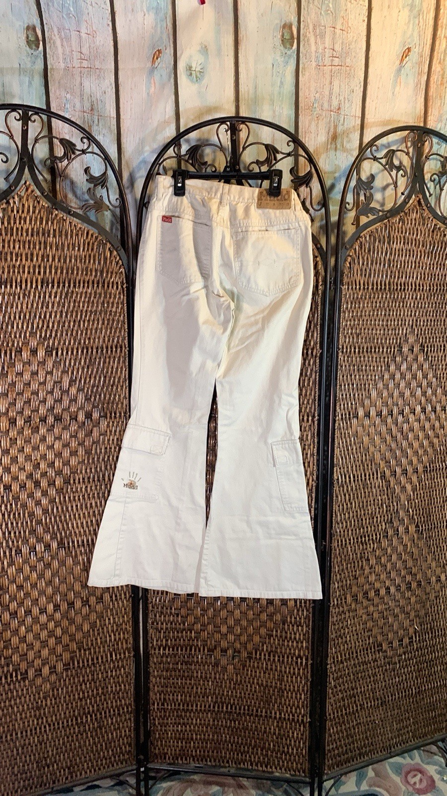 Vintage 90’s Y2K Mudd Cream Carpenter Pickets Super Flare Jeans Size 7