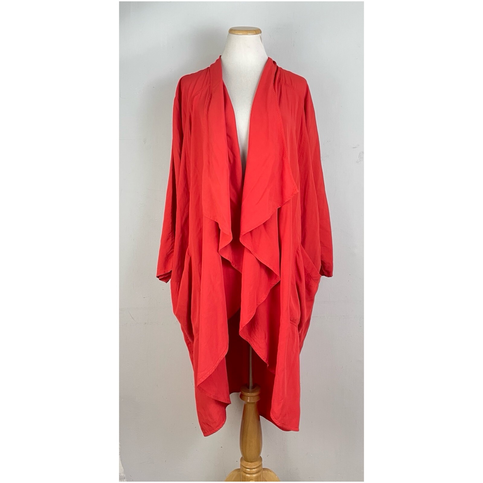 Vintage Oversize Draped Jacket Size M/L/XL 1980s Coral Pink Open Front Dolman