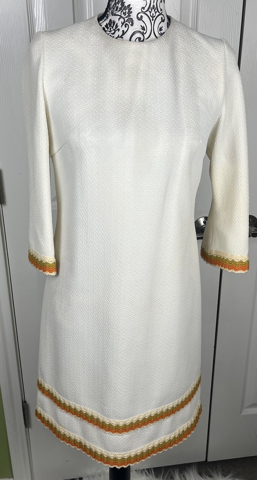 Vintage 1970s Ivory Embroidered Tunic Dress Women’s Size 36/6
