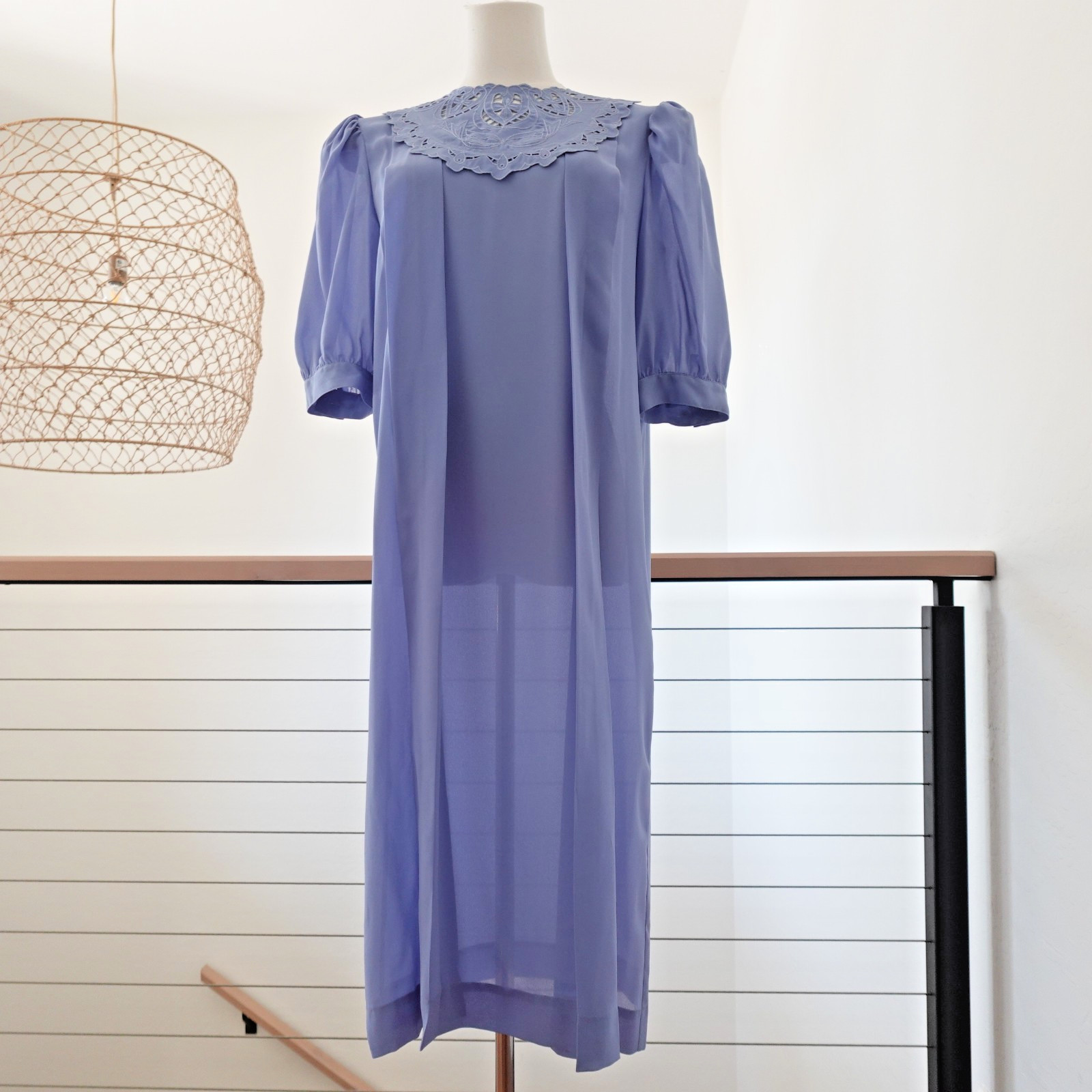 Vintage Neil Martin Dress Womens 12 Lavender Embroidered Yoke Korea Midi