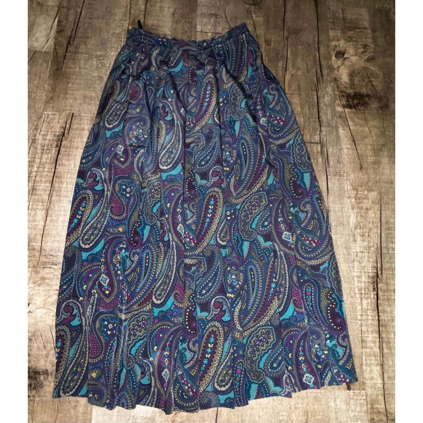 Vintage Weathervane Paisley Midi Skirt Blue Purple Made in USA Size 6