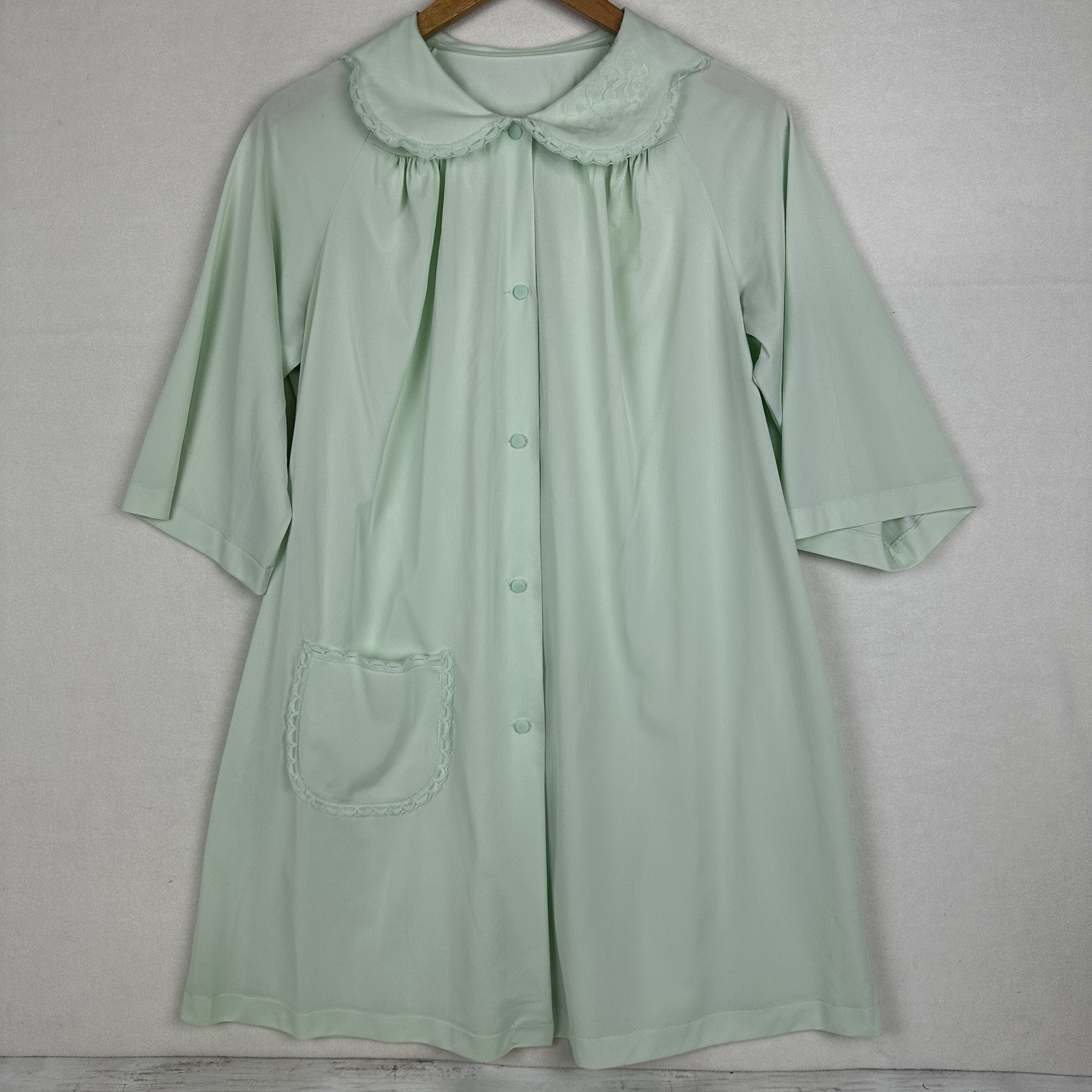 Vintage Shadowline PJ Top Bed Jacket Aqua Nylon Lace Medium Youth Buttons Pocket