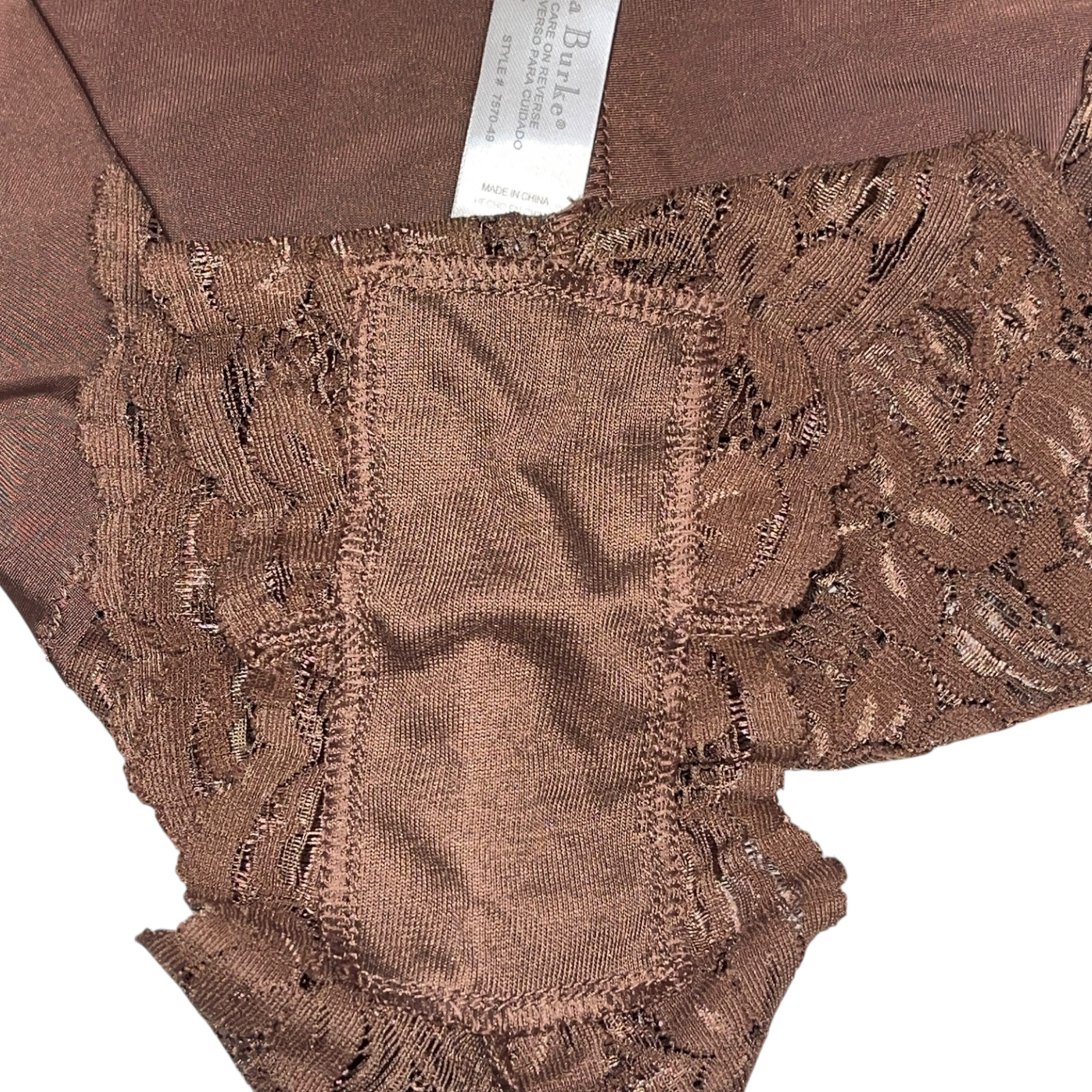 Vtg DELTA BURKE Lace Satin Polyester 9/2X Cheeky Dark Brown Boy Short Panties