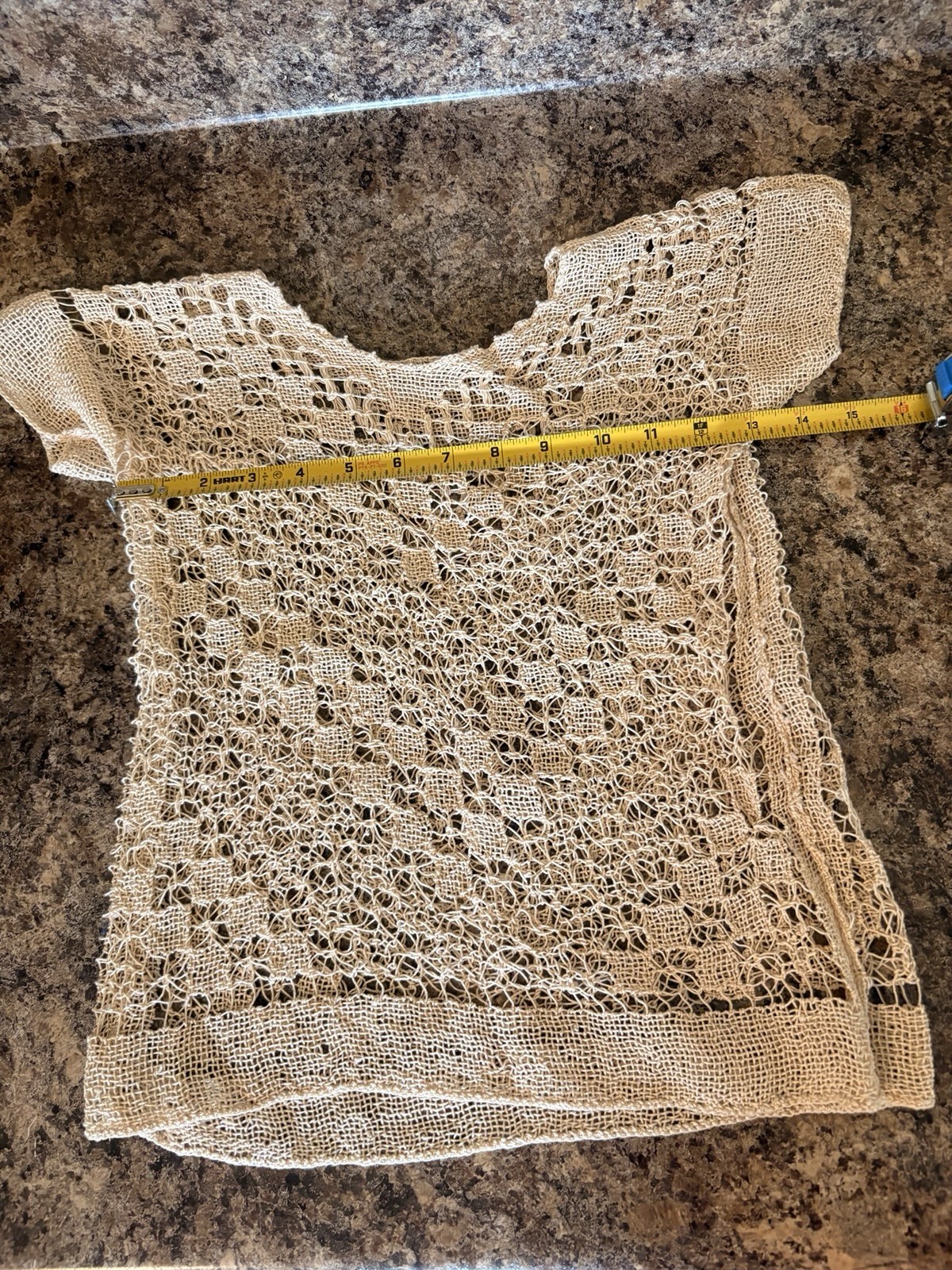Vtg Antique Handmade Open Weave Crocheted XS/S Lace Boho Neutral Cream Top