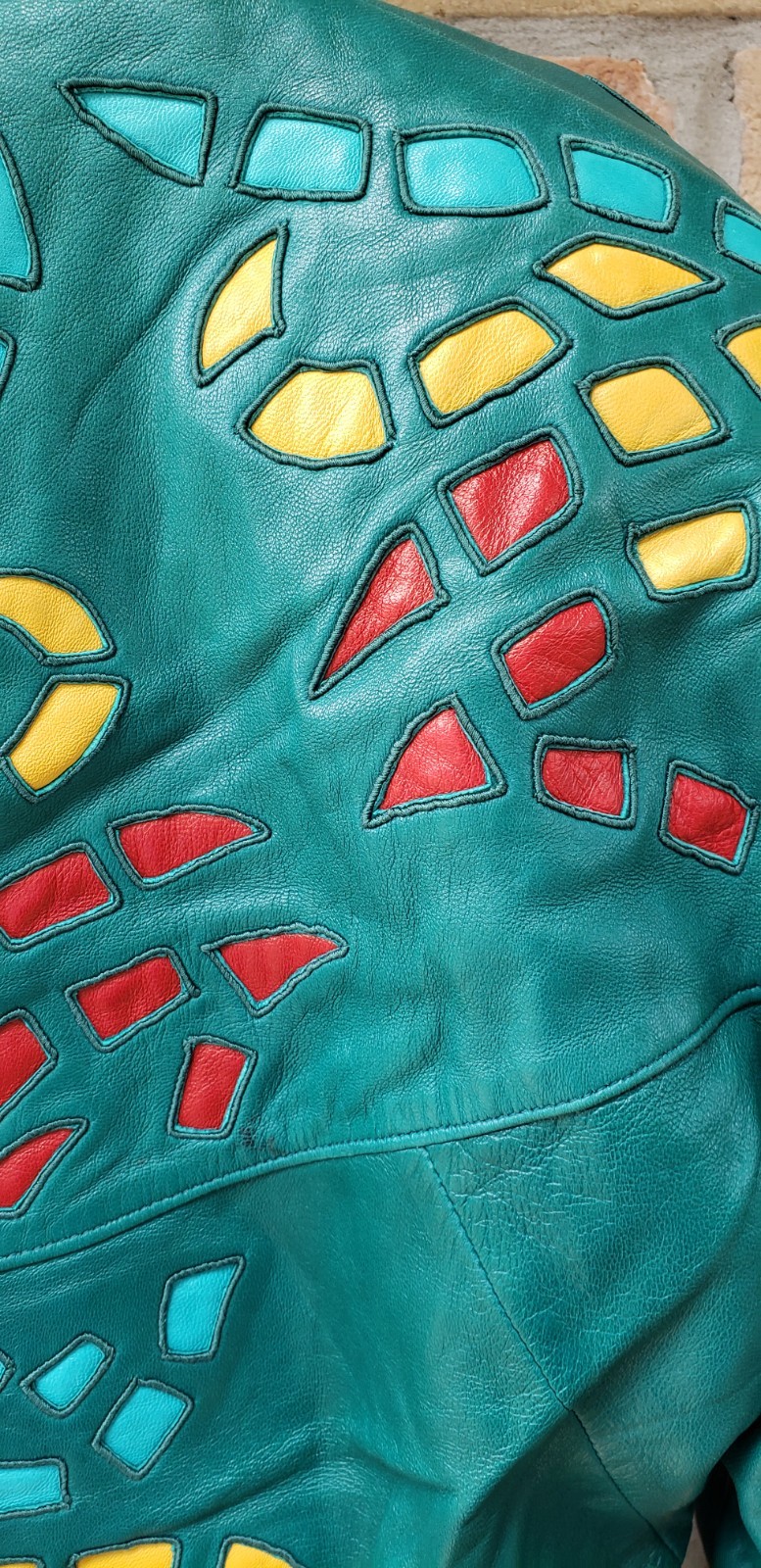 VTG 80s Jean Claude Jitrois Green Leather Jacket Sz 42 Designer Art FLAWS