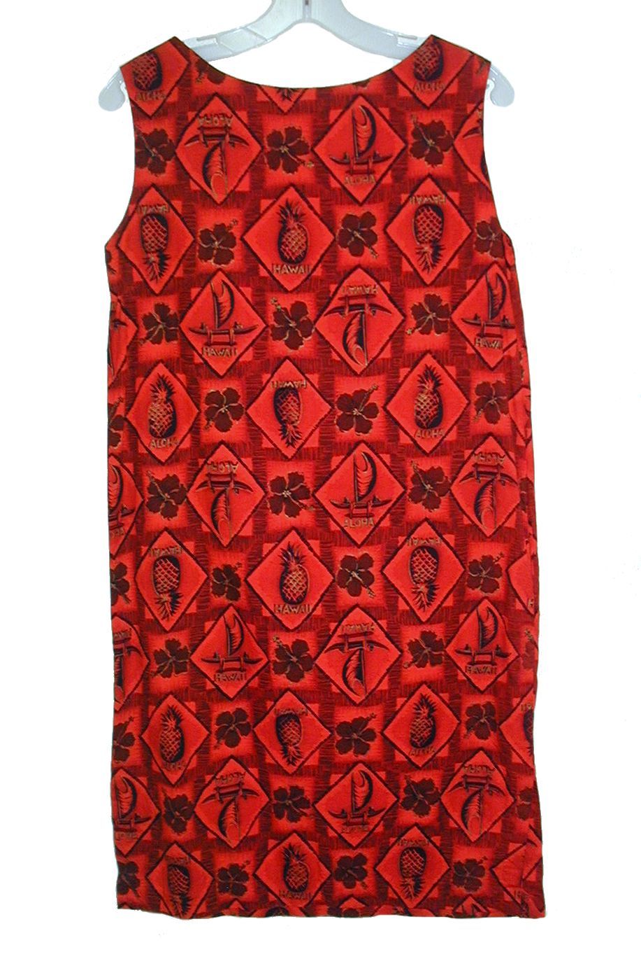 Sz XS Vin 1940s-1950s HOOKANO Hawaiian Sheath Dress w/ Side Vents Knee Length