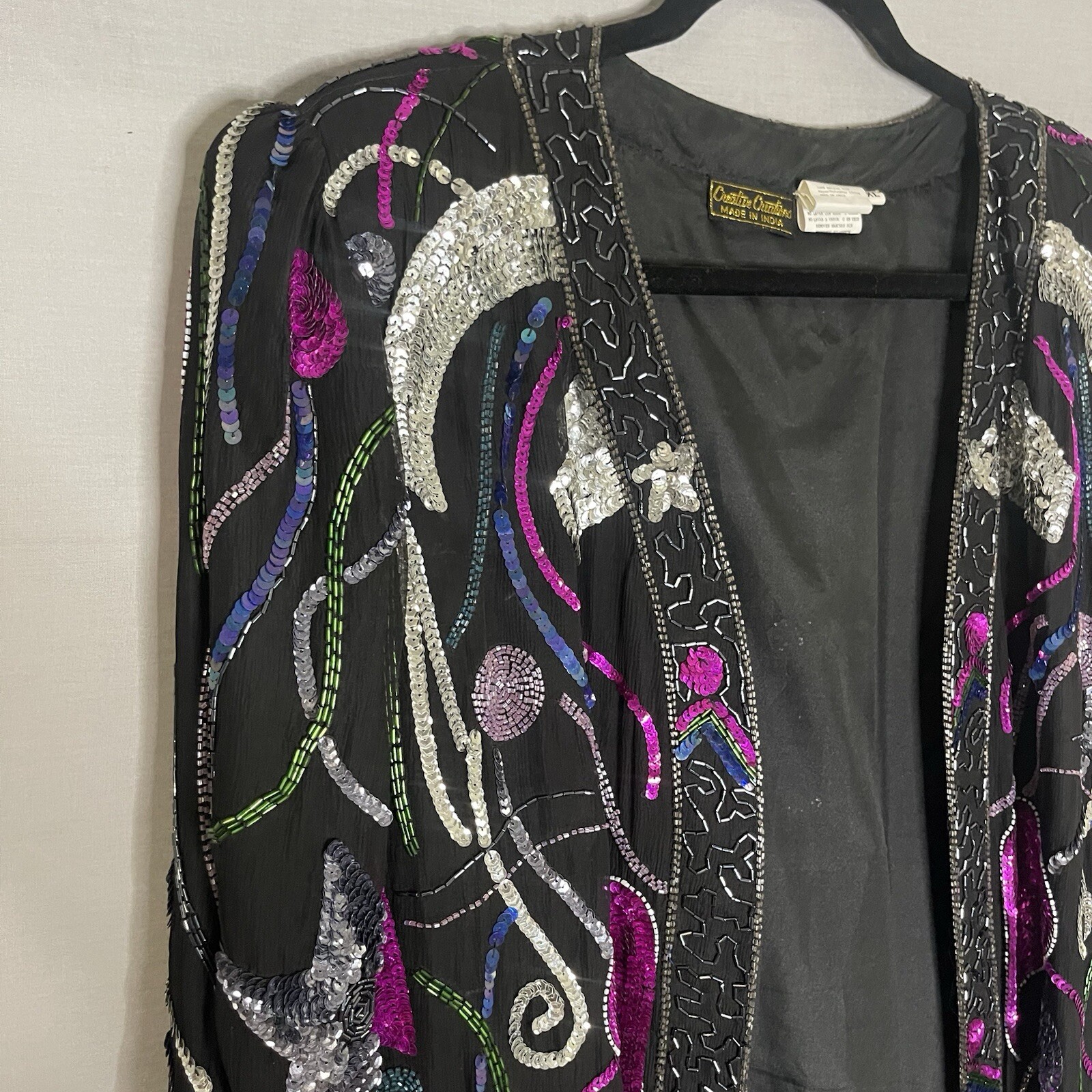 Vintage Creative Creations Beaded Sequin Glamour Jacket Stars Moon Heart Size XL
