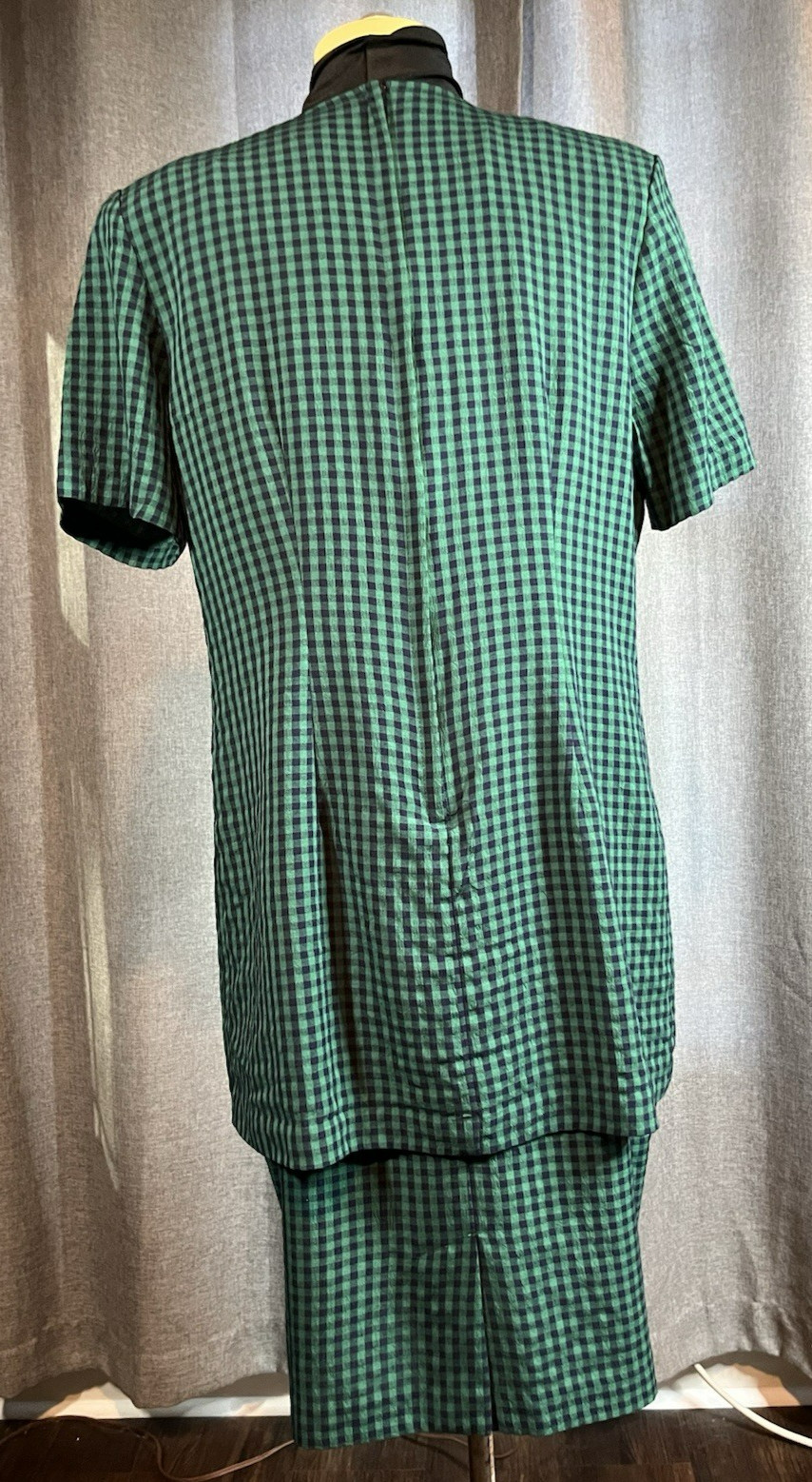 VTG 1990s Green & Navy Check Faux 2-pc Miss Dorby Dress