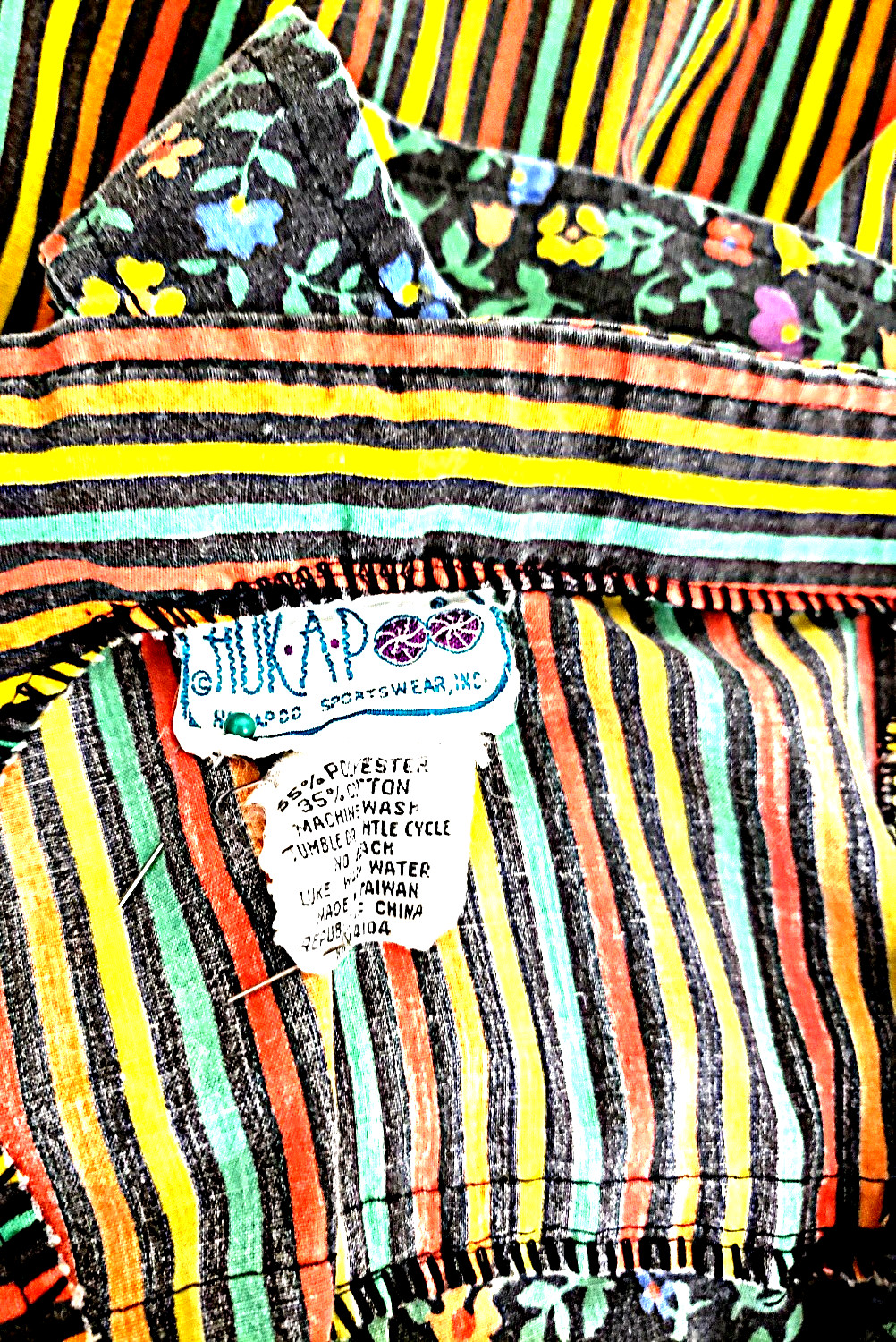 Vtg Candy Stripe Smock Cotton Bib Dress Hukapoo 1970s Womens XS extra small
