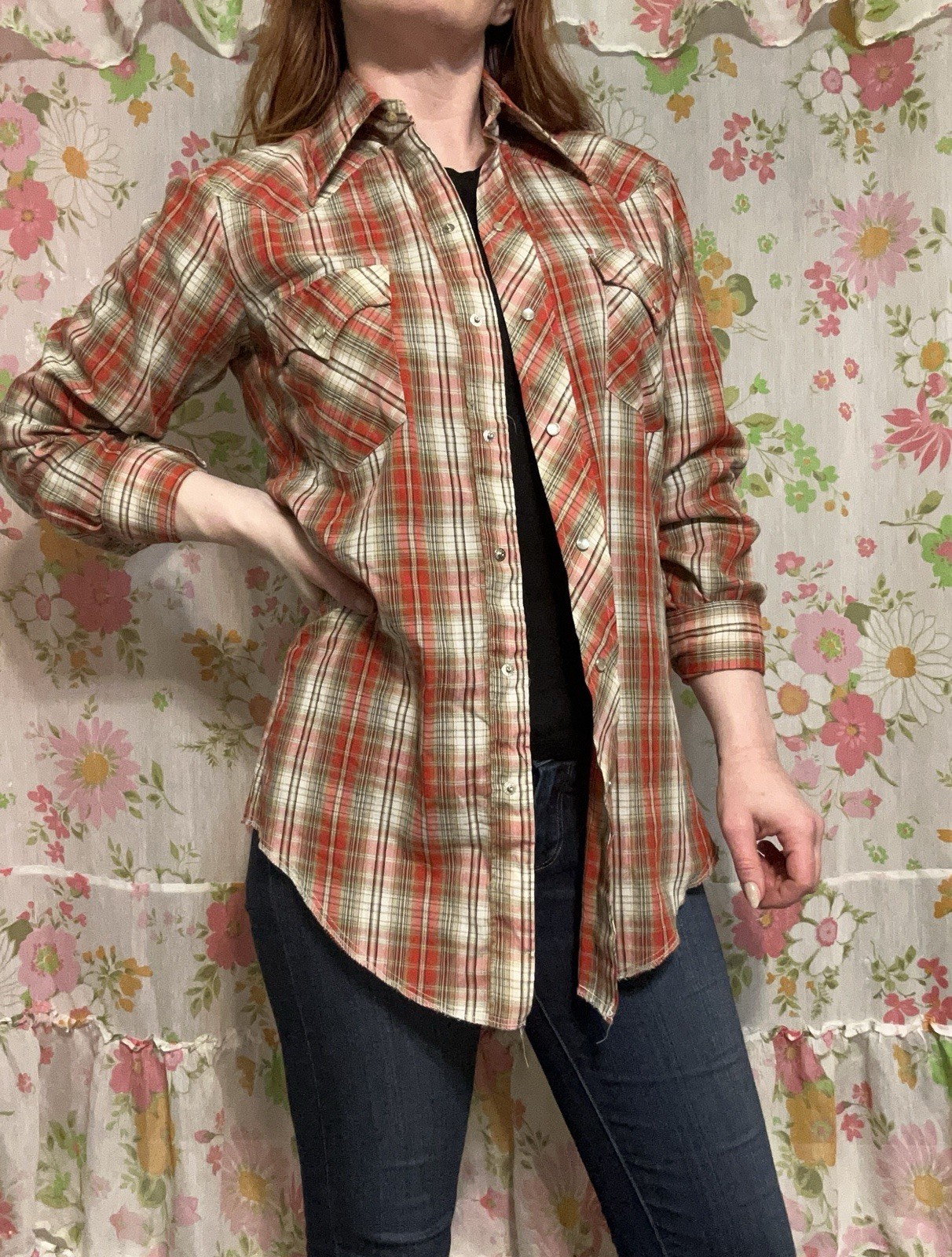Vtg Retro Plaid Pearl Snap Country American Western Cowgirl Rockabilly Rodeo SM