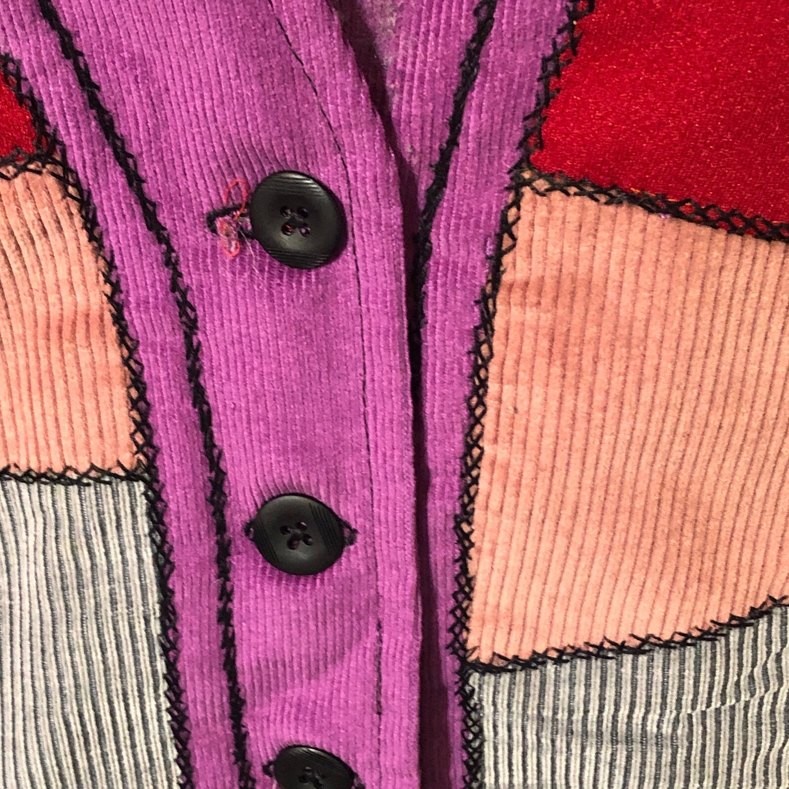 Patchwork Womens Dopamine Quilted Hand Crafted Artsy Vest Vtg Folk Hippie L