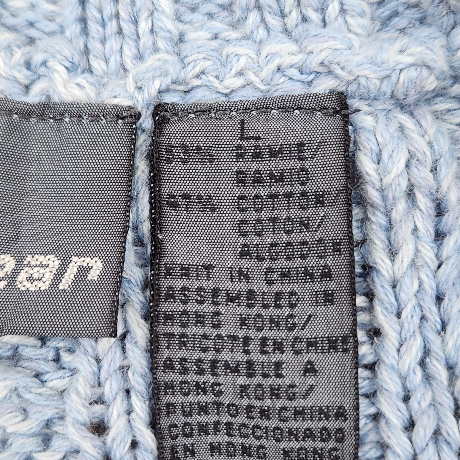 Lizwear Vintage Light Blue Cable Knit Crochet Patchwork Sweater Womens Large L