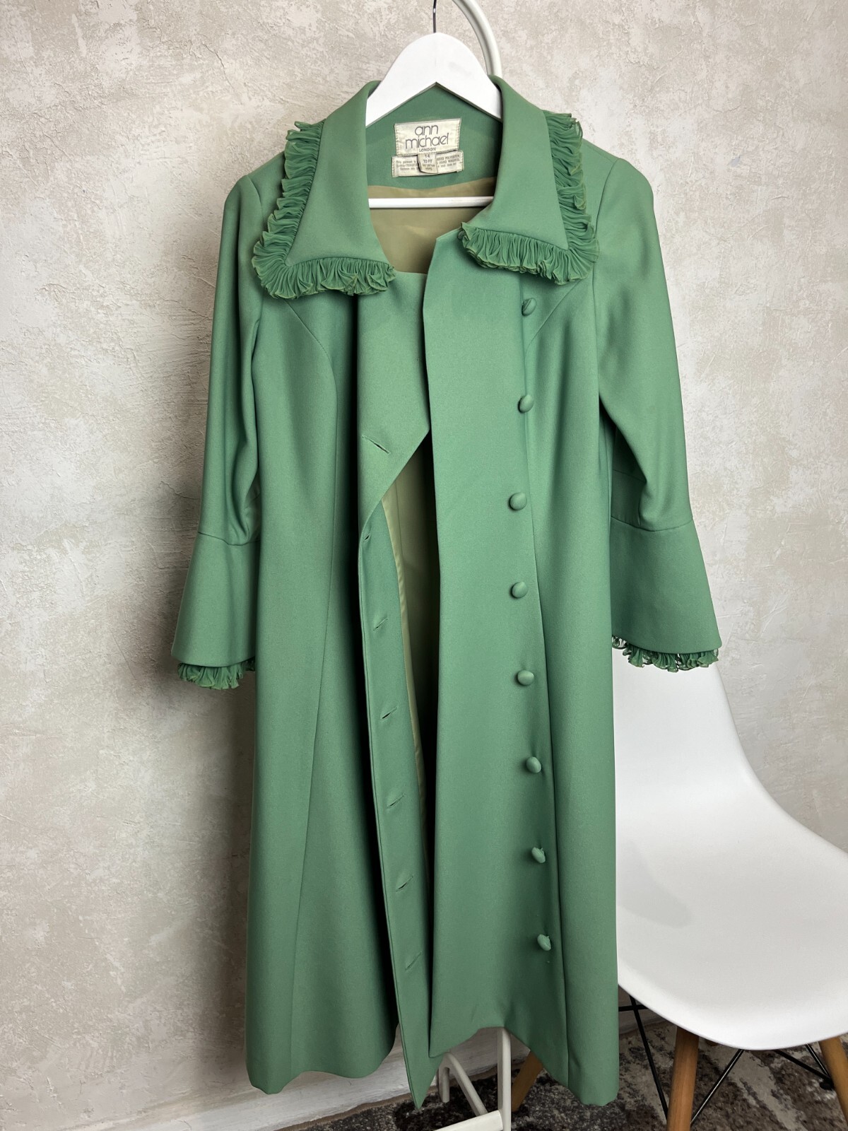 Vintage 60s/70s Ann Michael London Designer Dress Green size UK 14 US 12 M