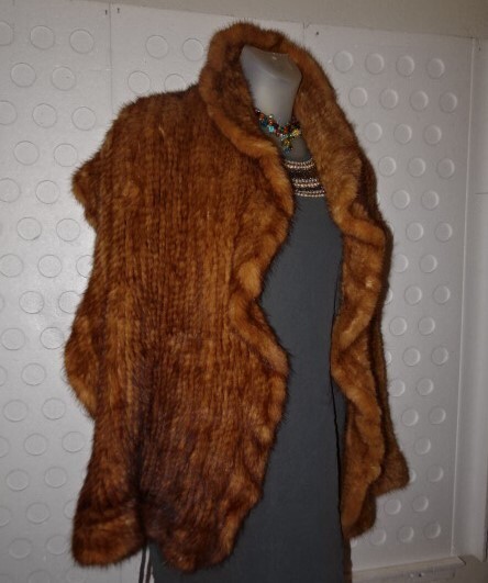 Genuine Knit Mink Fur Stole W/ Ruffles Shrug Shawl Wrap Hook Closure 68×15 S/O