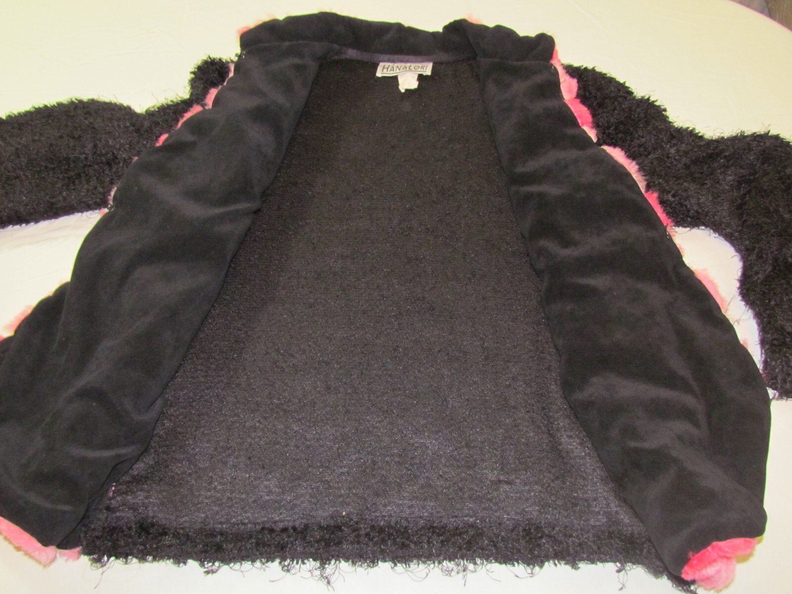 Vintage Hanalori Size Small Faux Fur Jacket Light Weight USA Made Black/Pink