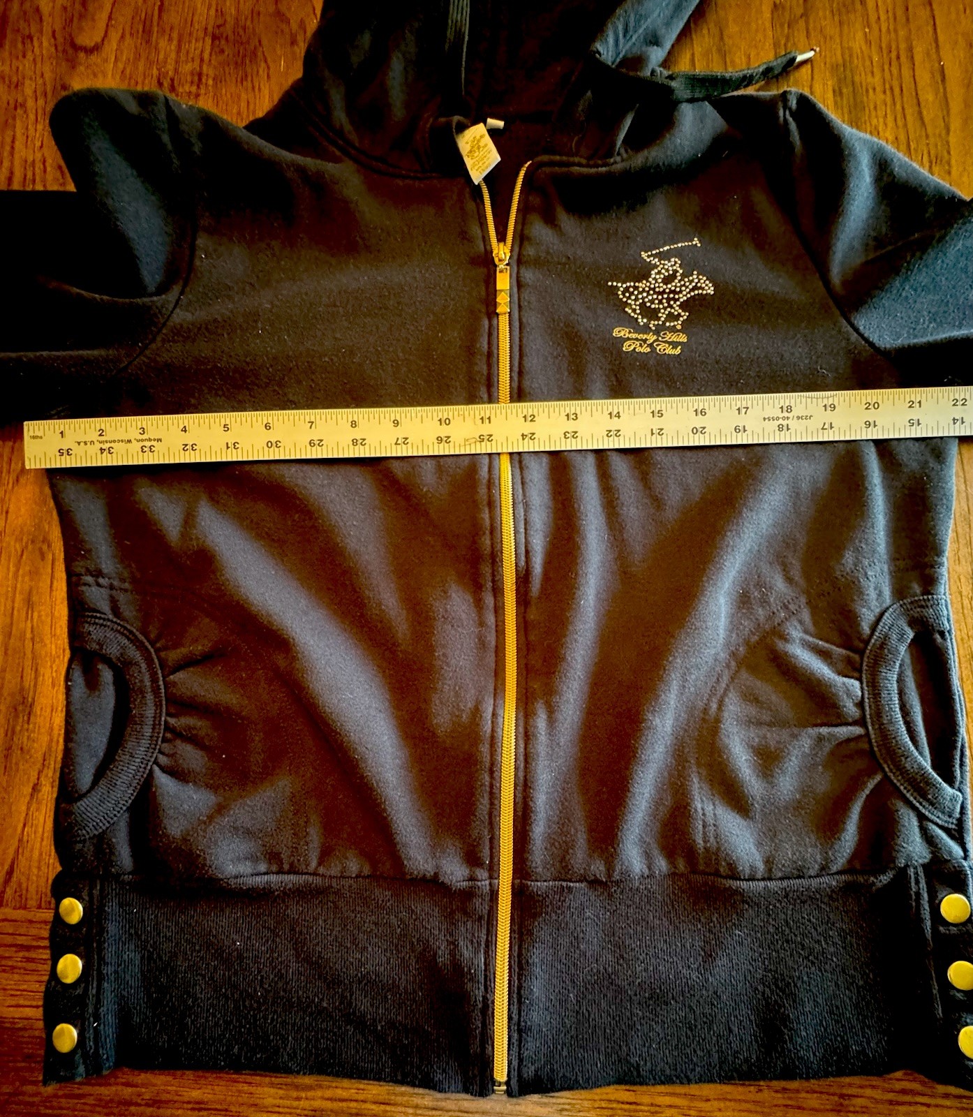 VTG BEVERLY HILLS POLO CLUB Black Velour Full Zip Hoodie Rhinestones & Pony (L)