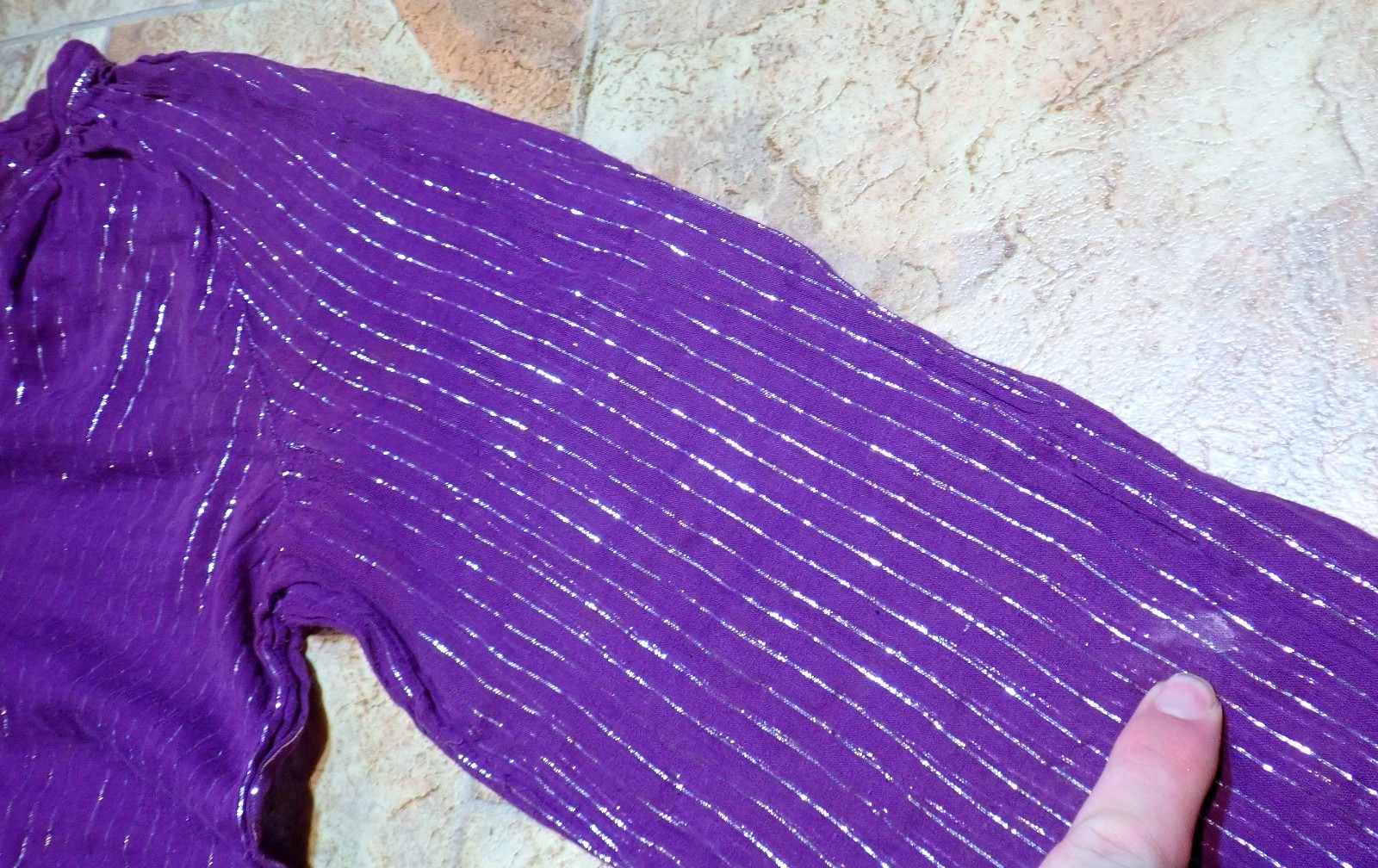 Vtg 70s Indian Cotton Gauze Blouse Purple Silver Metallic Lurex Boho Peasant Top