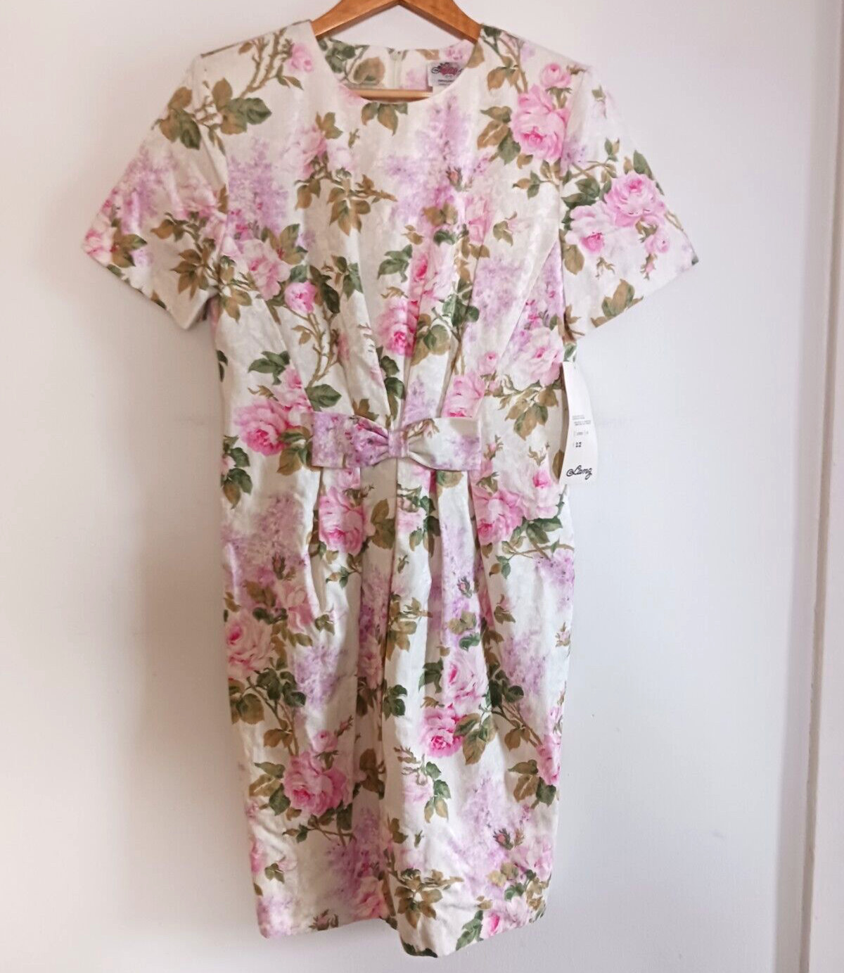 VTG Lanz Floral Dress Rose Print Bow Easter Tea Party USA Romantic 90s 12 NWT