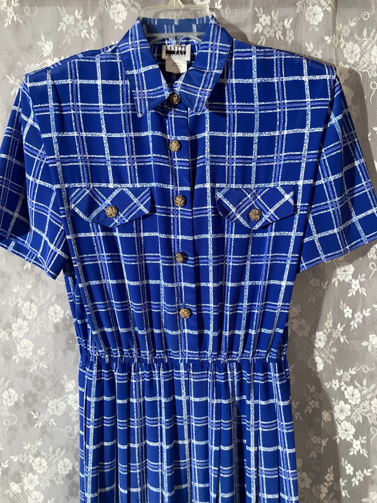 Vintage Blue Plaid Dress Size Large 90s Retro Secretary Academia Twee Preppy