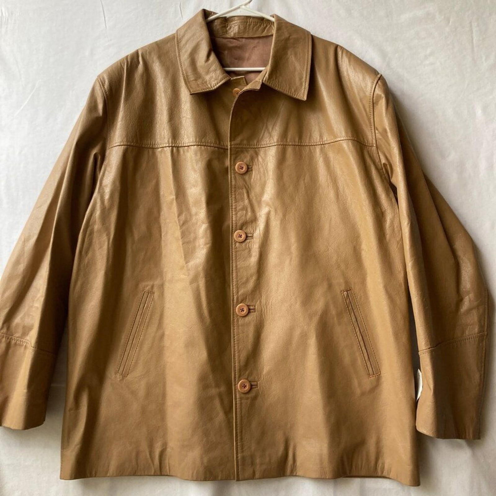 Vintage Womens Camel Beige Genuine Leather Jacket Size XXL 2X 90s Argentina NWT
