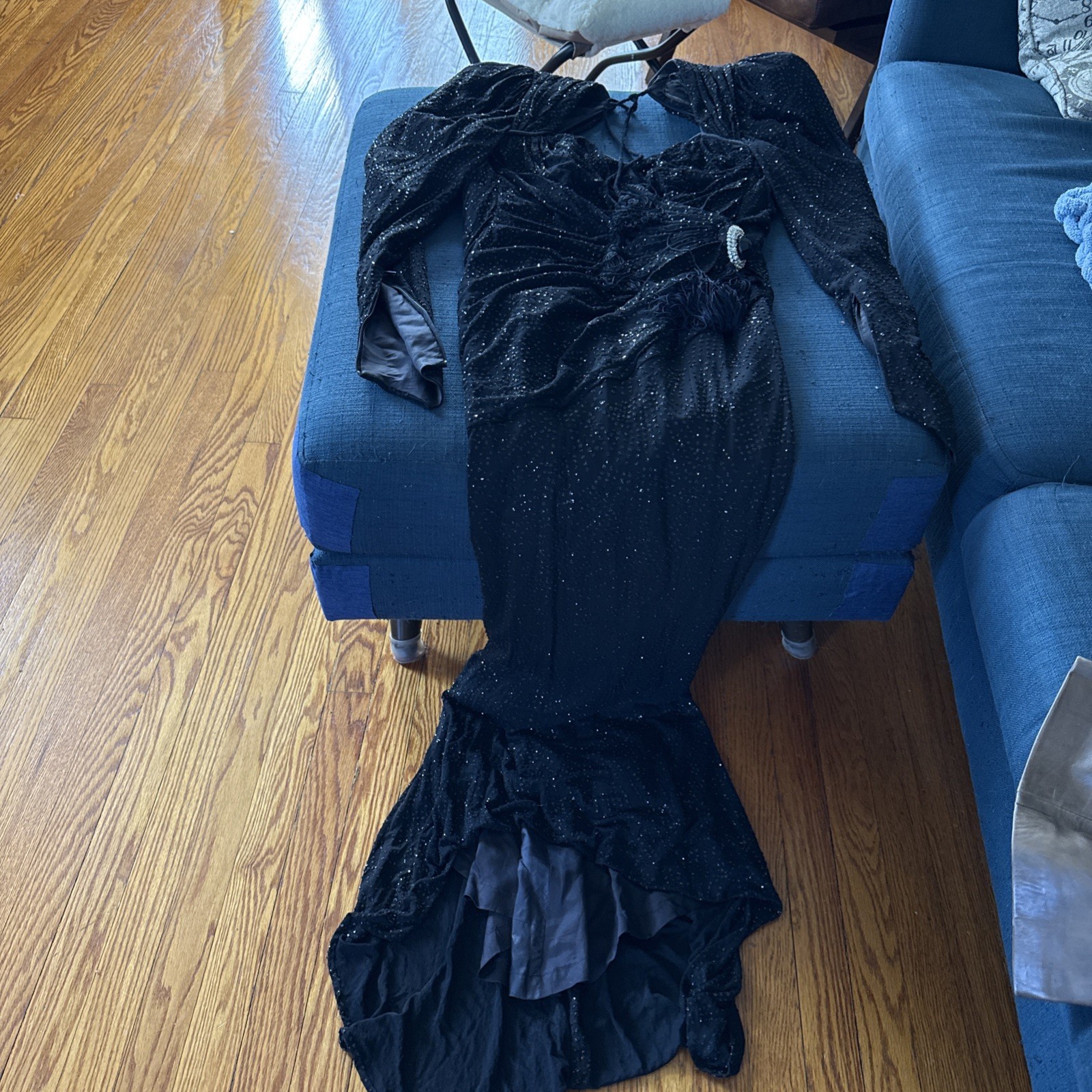 Vintage Claude Petin Paris Black Beaded Rhinestone EvnGown Cocktail Dress Tassel