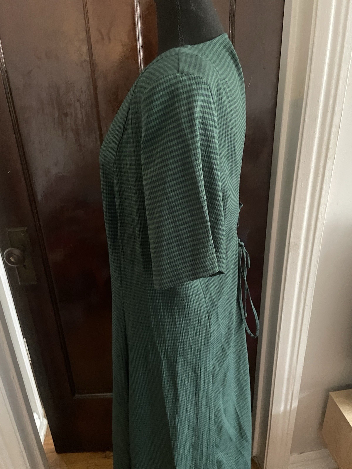 Fashion Bug Vintage 90s Green Gingham Midi Dress Womens 16 Office Wear To Work