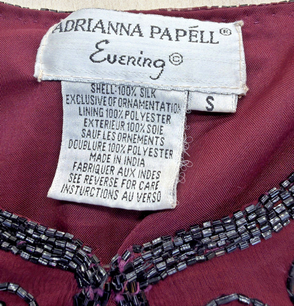 Adrianna Papell Silk Beaded Ornate Evening Jacket Small Burgundy Black Velvet