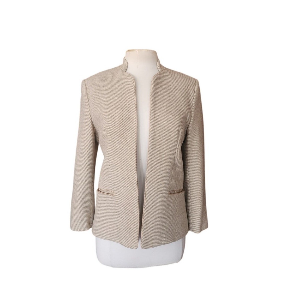 Vintage 70s Bally Blazer Beige Wool Band Collar Jacket Medium