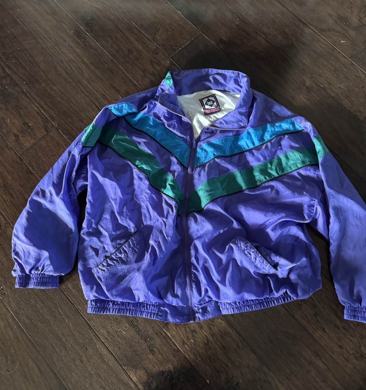 Vintage 80s 90s Basic Rituals Windbreaker Purple Teal ColorBlock Jacket, 25” P2P