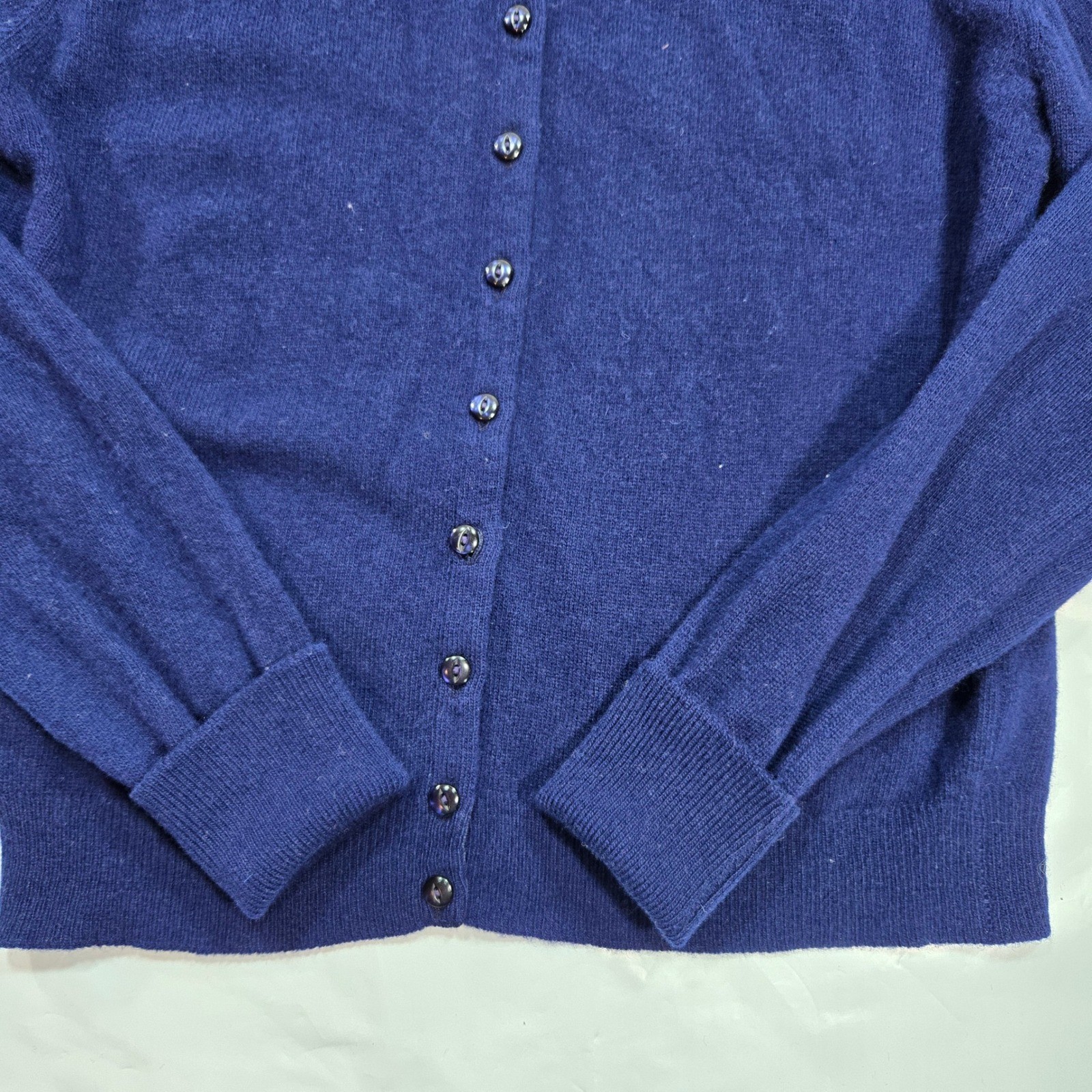 Vtg Barrie for Marty Sullivan Navy Blue 100% Lambswool Cardigan Made in Scotland