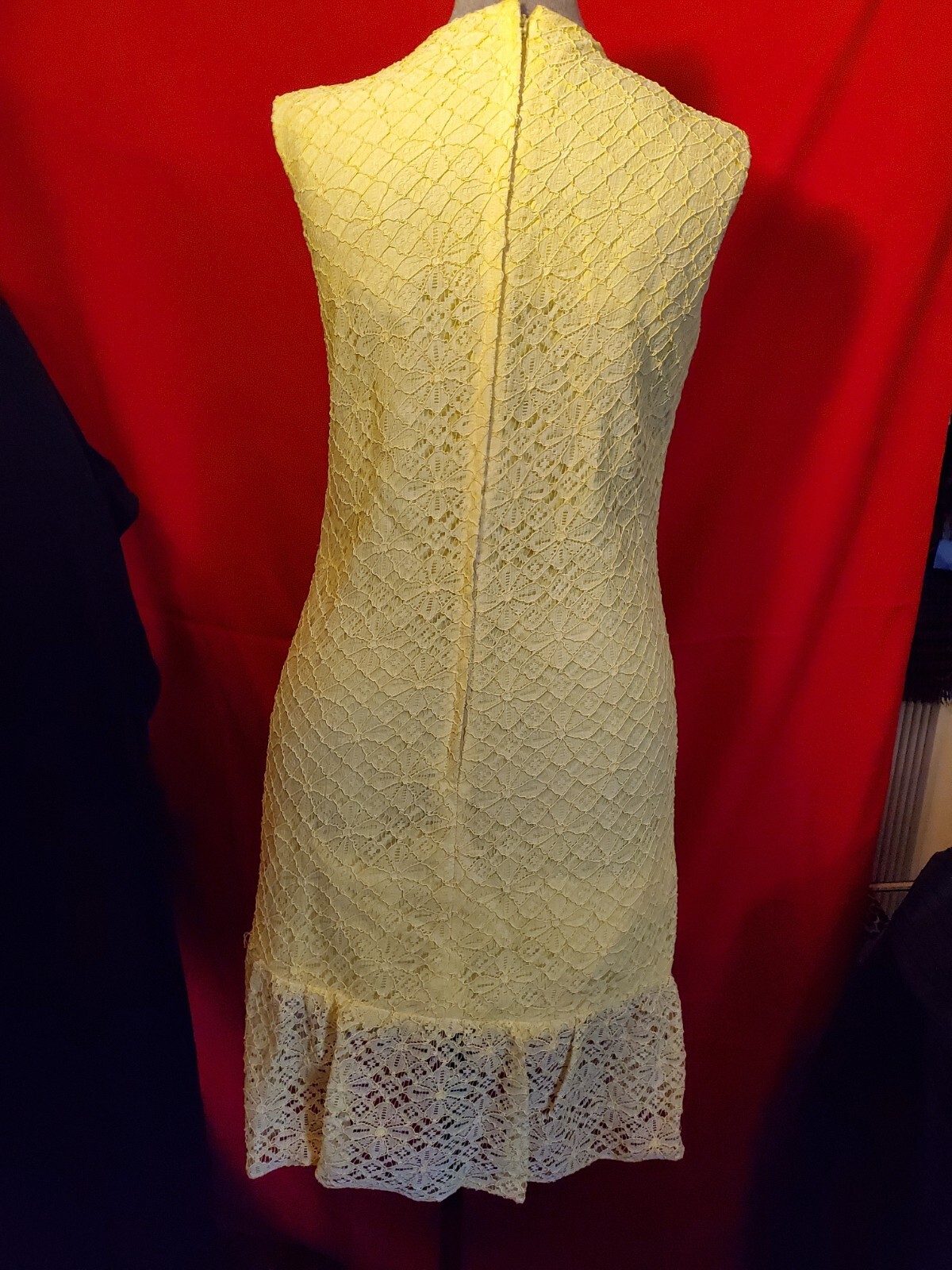 Vtg 50s/60s Elinor Gay Sleeveless Yellow Dress SMALL Embroidered Lace
