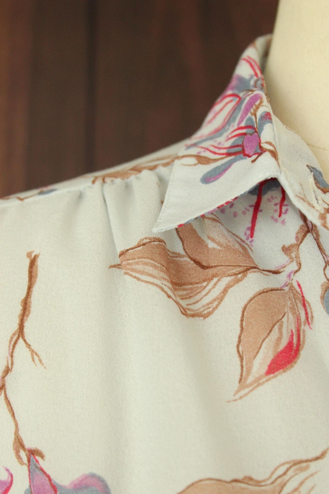 Vintage 1980s 1990s Blouse, Pale Blue Gray Chiffon with a Floral Print Button