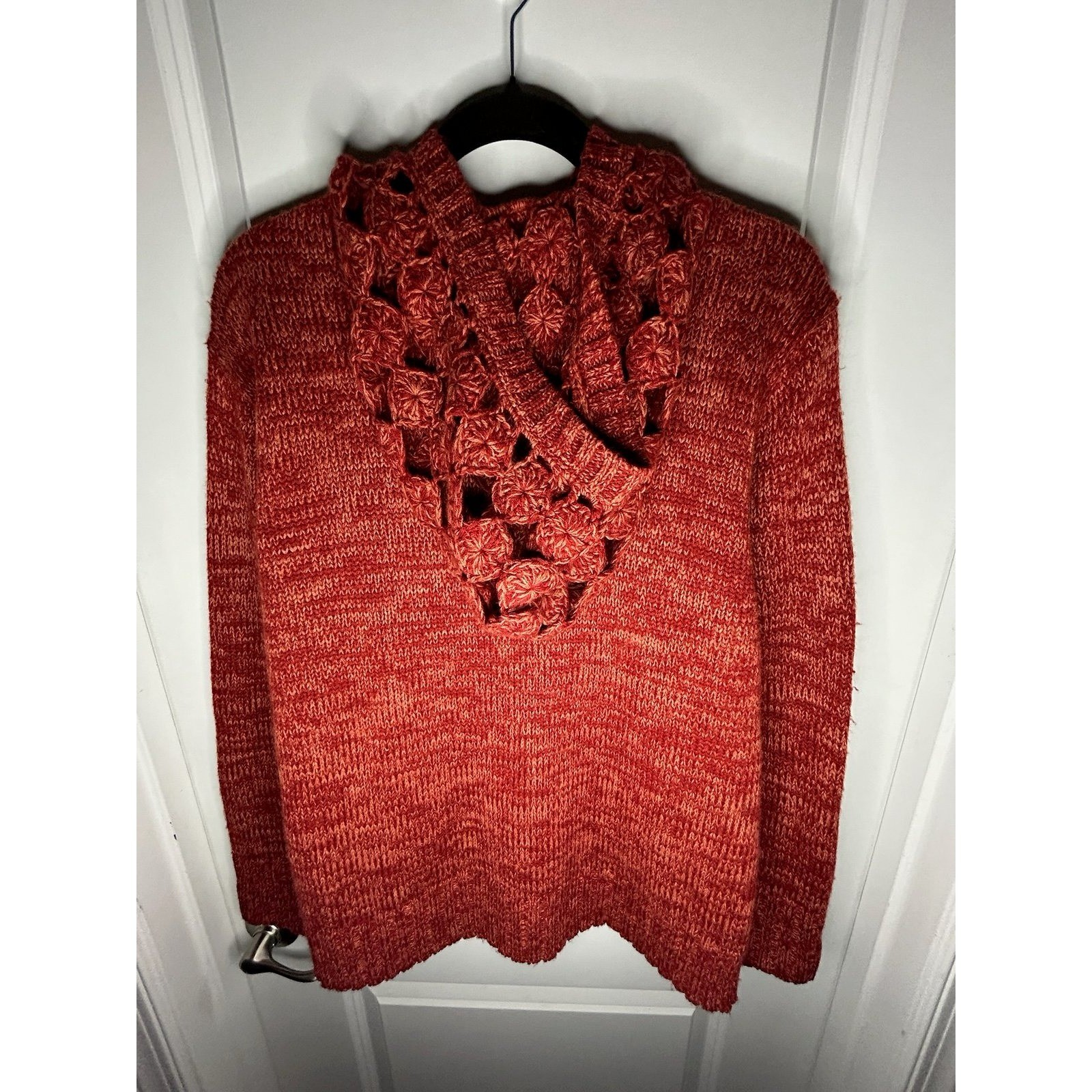 Vintage Y2k Cabela’s Knitted Full Zip Sweater Jacket With Crochet Hood & Pockets