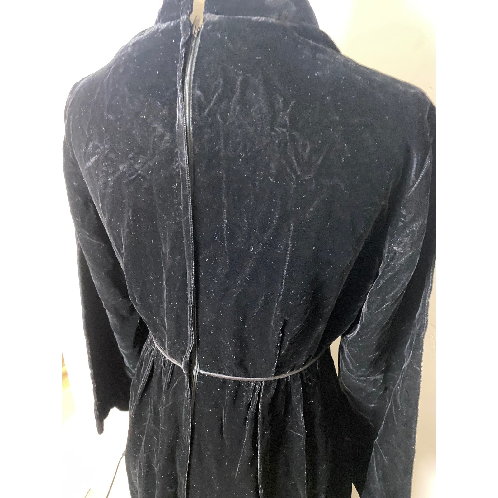 Vintage 1960s Fashions by Marilyn NY Black Velvet Mandarin Collar Maxi Dress S